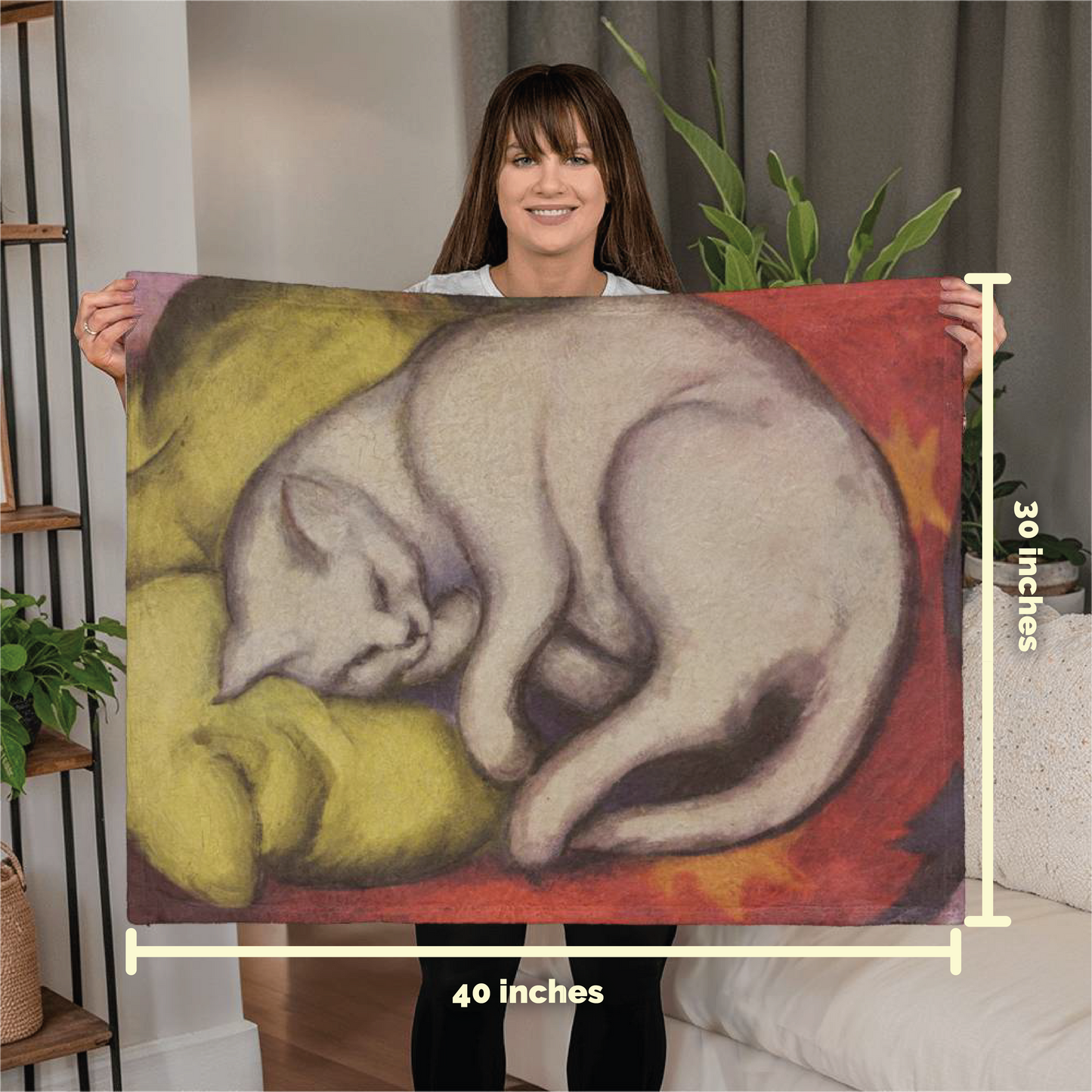 Dreamy White Cat – Cozy Cat Art Blanket – German Feline Design on Fleece