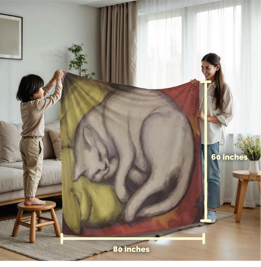 Dreamy White Cat – Cozy Cat Art Blanket – German Feline Design on Fleece