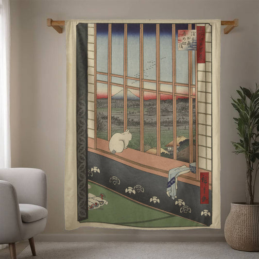 Revelers Return - Cozy Cat Art Blanket – Japanese Feline Design on Fleece