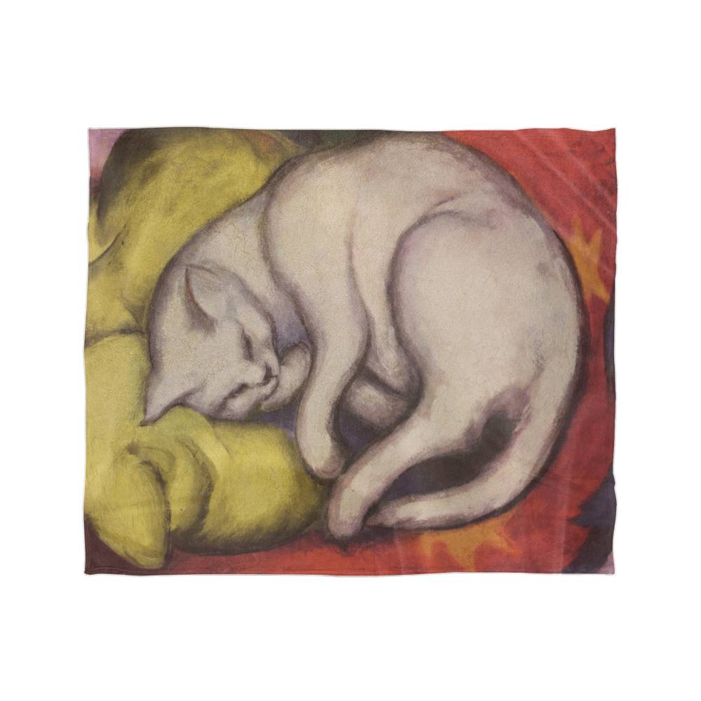 Dreamy White Cat – Cozy Cat Art Blanket – German Feline Design on Fleece