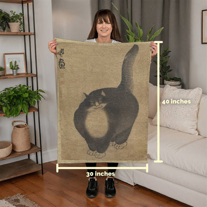 The Black Cat - Cozy Cat Art Blanket – Japanese-Inspired Feline Design on Fleece