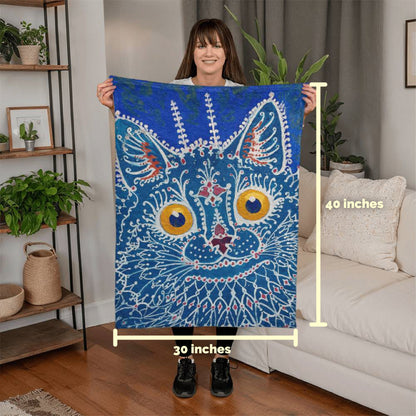 Blue Gothic Cat – Cozy Cat Art Blanket – Art Nouveau Feline Design on Fleece