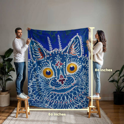 Blue Gothic Cat – Cozy Cat Art Blanket – Art Nouveau Feline Design on Fleece