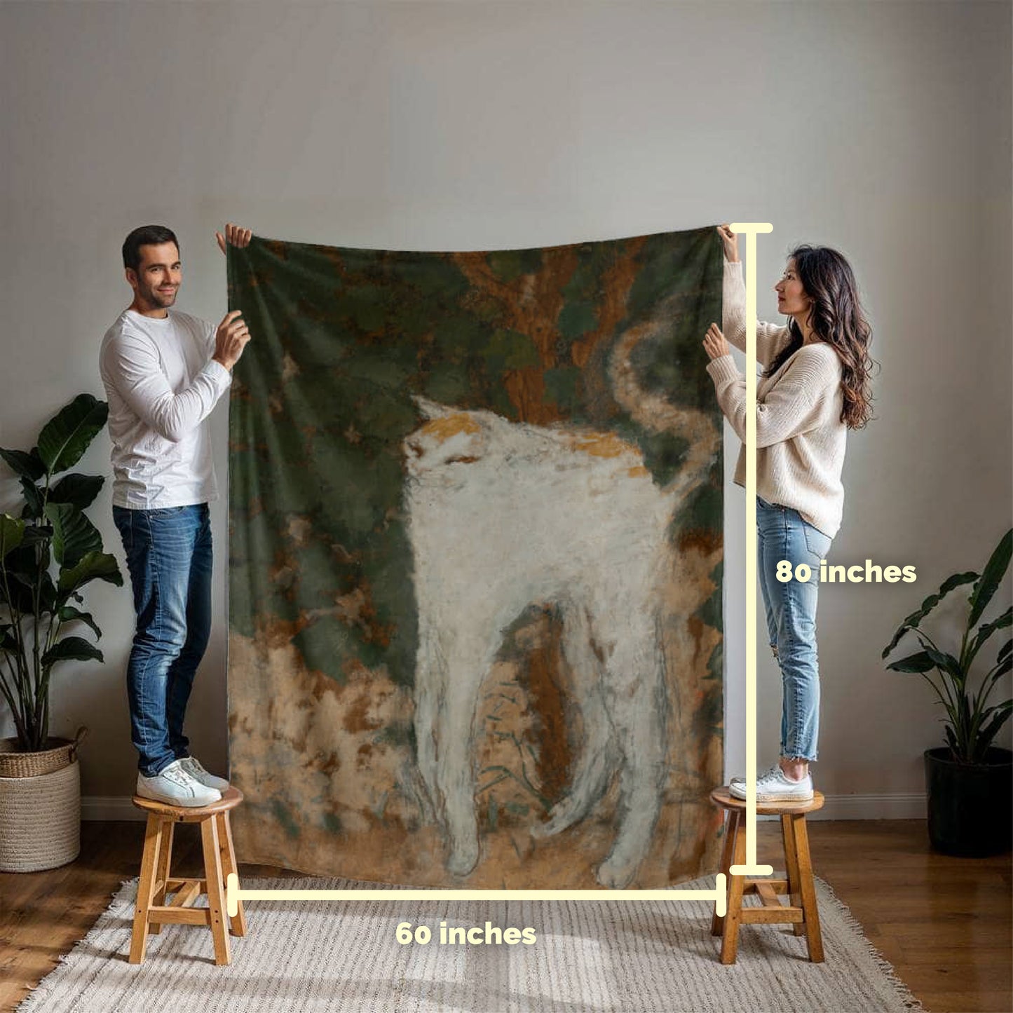 Le Chat Blanc – Cozy Cat Art Blanket – French Feline Design on Fleece