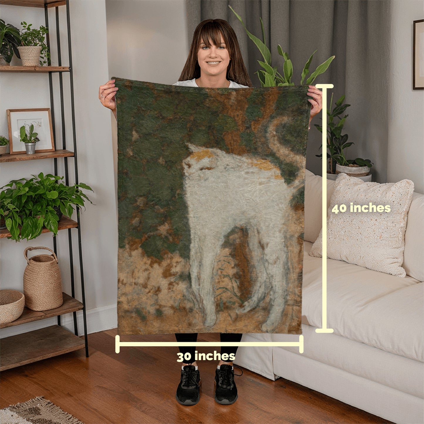 Le Chat Blanc – Cozy Cat Art Blanket – French Feline Design on Fleece