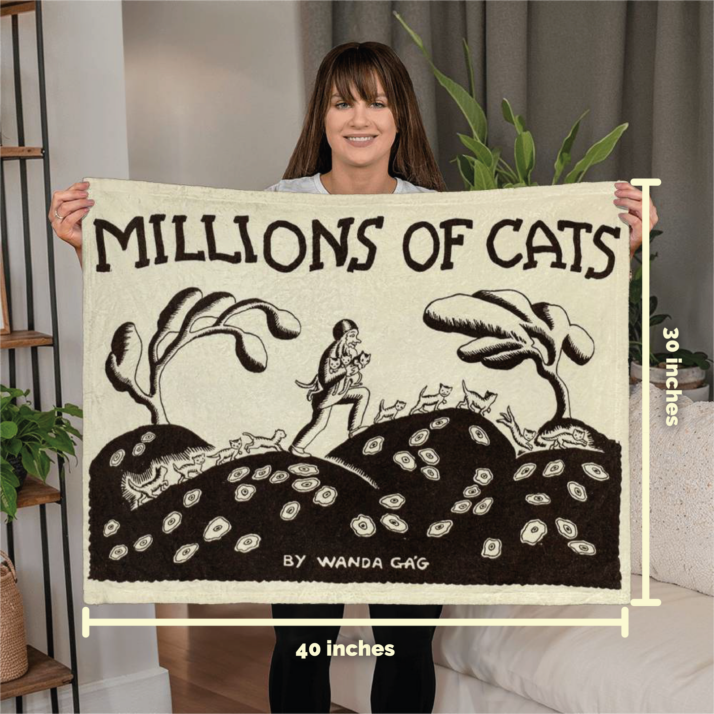 Millions of Cats – Cozy Cat Art Blanket – Americana Feline Design on Fleece