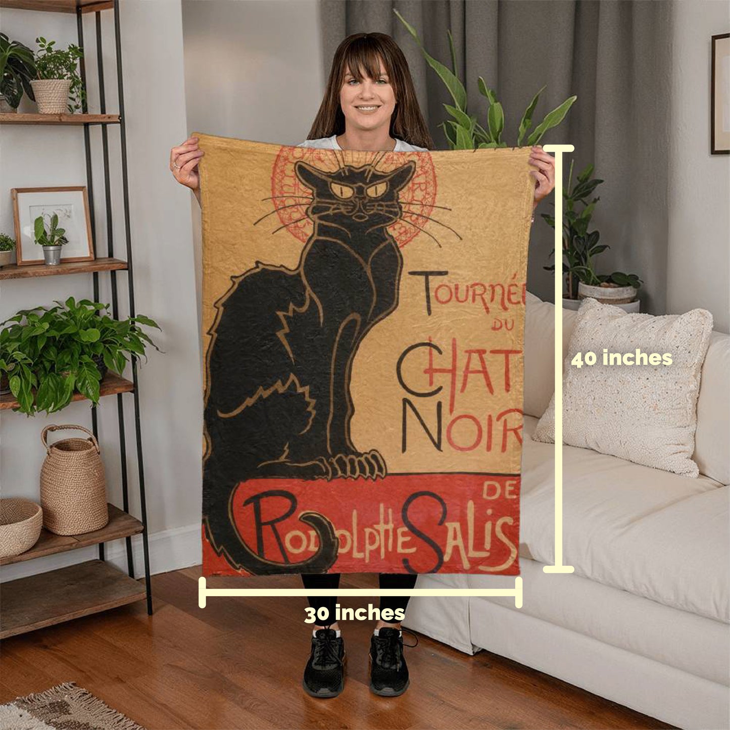 Chat Noir – Cozy Cat Art Blanket – Parisian Feline Design on Fleece