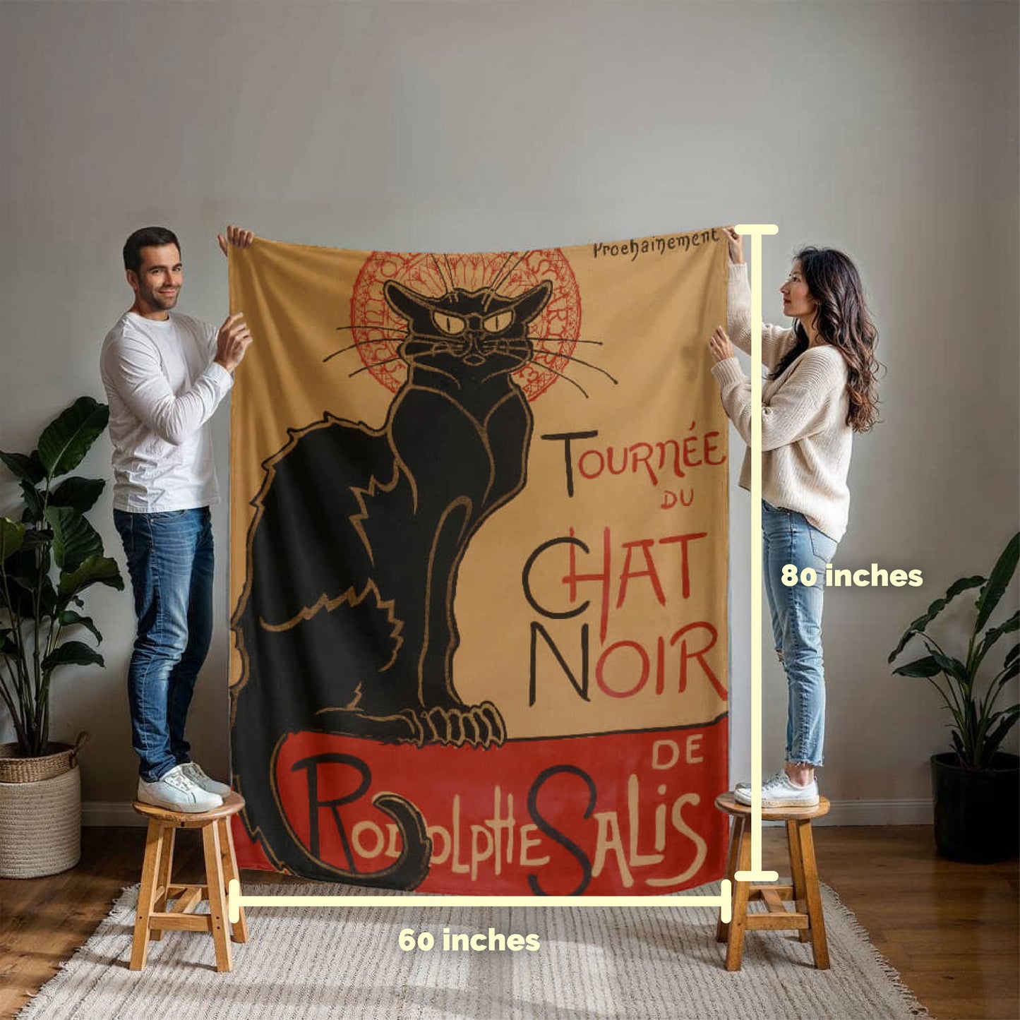 Chat Noir – Cozy Cat Art Blanket – Parisian Feline Design on Fleece