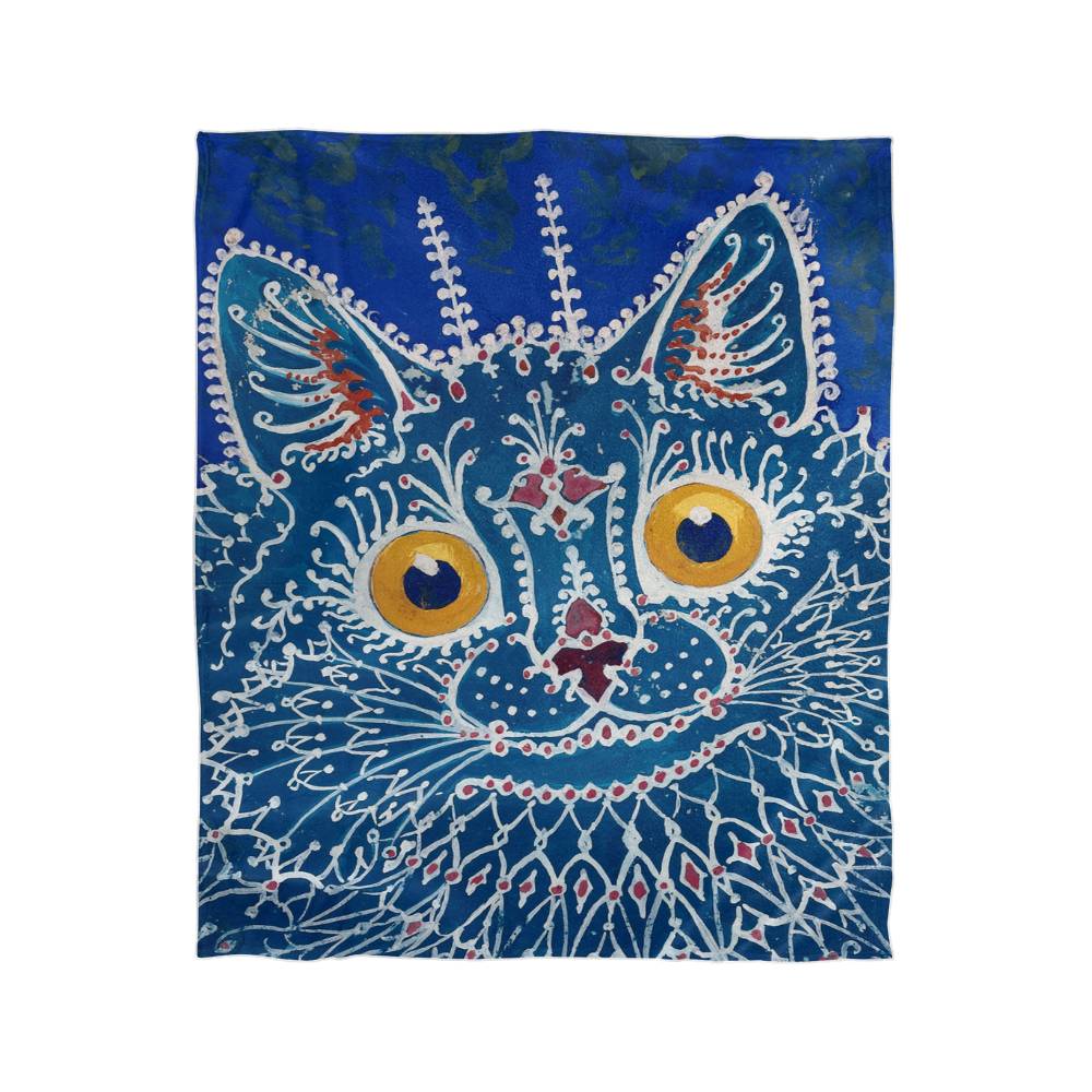 Blue Gothic Cat – Cozy Cat Art Blanket – Art Nouveau Feline Design on Fleece