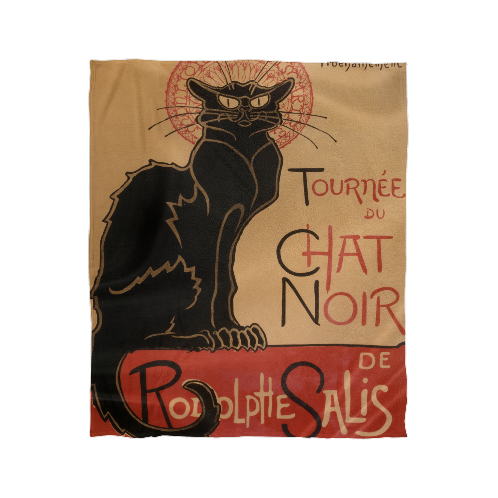 Chat Noir – Cozy Cat Art Blanket – Parisian Feline Design on Fleece