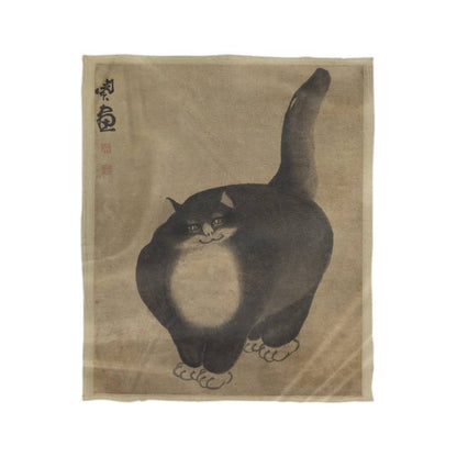 The Black Cat - Cozy Cat Art Blanket – Japanese-Inspired Feline Design on Fleece
