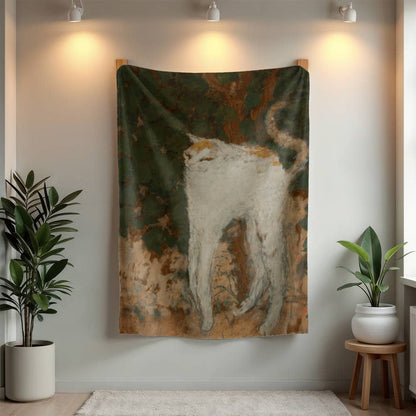 Le Chat Blanc – Cozy Cat Art Blanket – French Feline Design on Fleece