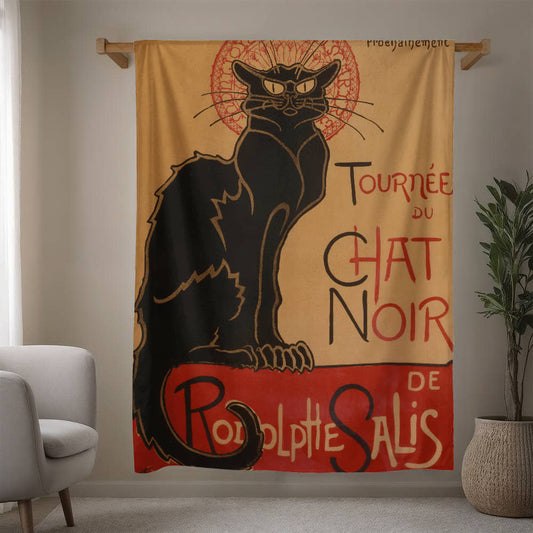 Chat Noir – Cozy Cat Art Blanket – Parisian Feline Design on Fleece
