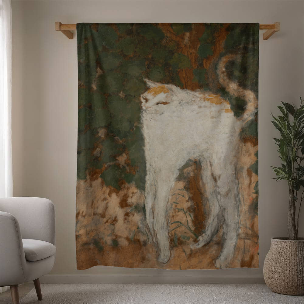 Le Chat Blanc – Cozy Cat Art Blanket – French Feline Design on Fleece