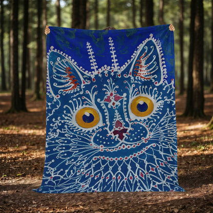 Blue Gothic Cat – Cozy Cat Art Blanket – Art Nouveau Feline Design on Fleece